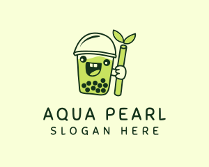 Matcha Pearl Milk Tea logo design