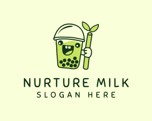 Matcha Pearl Milk Tea logo design