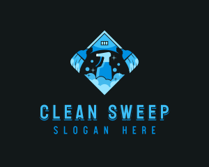 Broom Sanitation Cleaning logo design