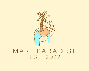 Palm Tree Island Hand  logo design