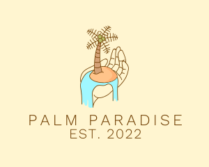 Palm Tree Island Hand  logo design