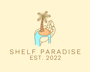 Palm Tree Island Hand  logo design