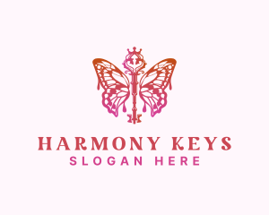 Butterfly Key Crown logo design