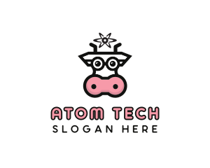 Atom Cow Animal logo design