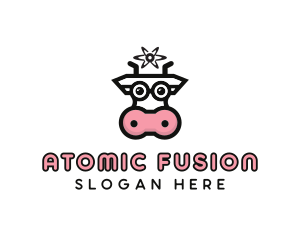 Atom Cow Animal logo design