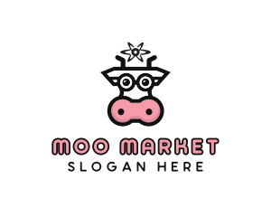 Atom Cow Animal logo design