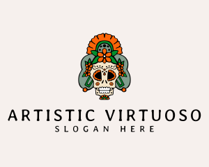 Mexican Floral Skull  logo design