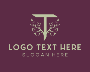 Organic Leaf Letter T logo