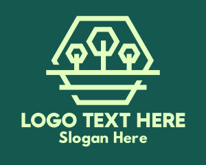 Green Forest Trees Hexagon logo design