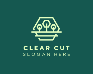 Green Forest Trees Hexagon logo design