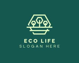 Green Forest Trees Hexagon logo design