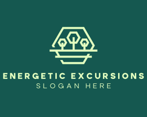 Green Forest Trees Hexagon logo design