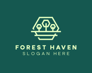 Green Forest Trees Hexagon logo design