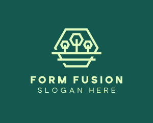 Green Forest Trees Hexagon logo design