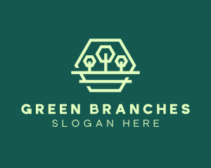 Green Forest Trees Hexagon logo design