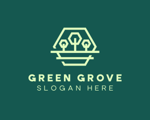 Green Forest Trees Hexagon logo design