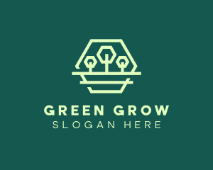 Green Forest Trees Hexagon logo design