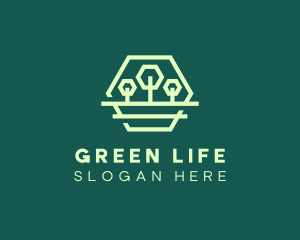 Green Forest Trees Hexagon logo design