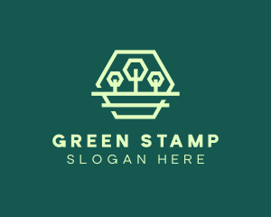 Green Forest Trees Hexagon logo design