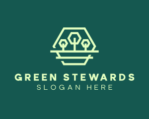 Green Forest Trees Hexagon logo design