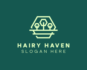 Green Forest Trees Hexagon logo design