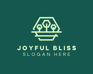 Green Forest Trees Hexagon logo design