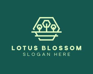 Green Forest Trees Hexagon logo design