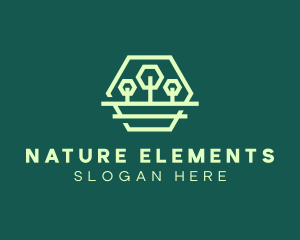 Green Forest Trees Hexagon logo design