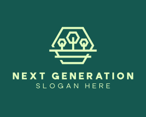 Green Forest Trees Hexagon logo design