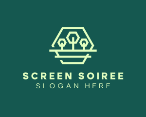 Green Forest Trees Hexagon logo design