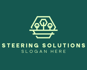 Green Forest Trees Hexagon logo design