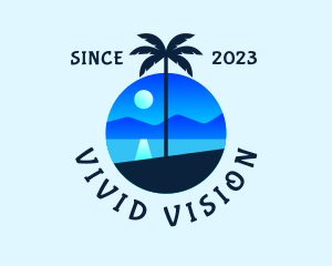 Blue Palm Tree Beach Logo