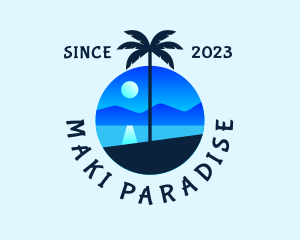 Blue Palm Tree Beach logo design