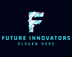 Futuristic Glitch Letter F logo design