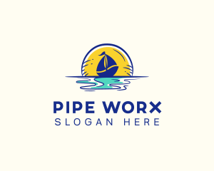 Sea Sailing Boat  logo design