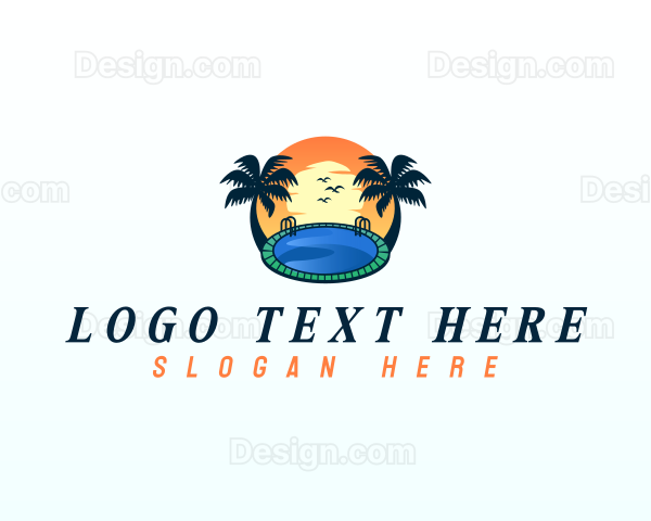 Swimming Pool Palm Tree Logo