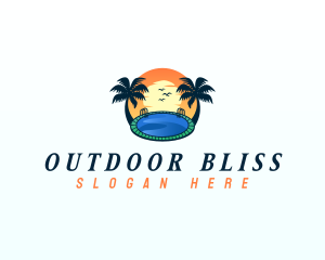 Swimming Pool Palm Tree logo design