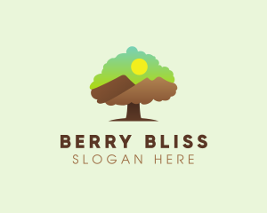 Oak Tree Mountain Sunset logo design