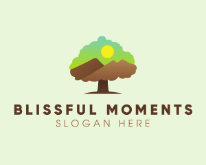 Tree Mountain Sunset logo design