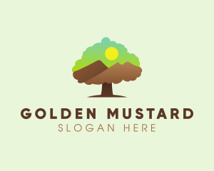 Tree Mountain Sunset logo design