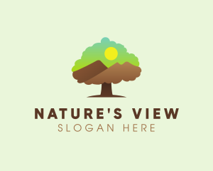 Tree Mountain Sunset logo design