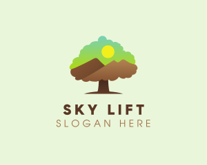 Oak Tree Mountain Sunset logo design