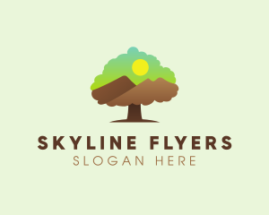 Oak Tree Mountain Sunset logo design