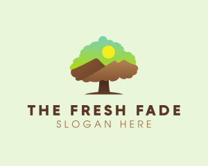 Oak Tree Mountain Sunset logo design