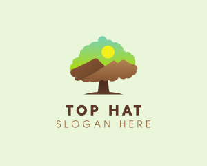 Oak Tree Mountain Sunset logo design