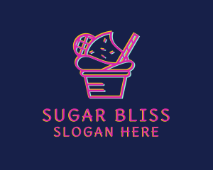 Ice Cream Dessert Glitch  logo design