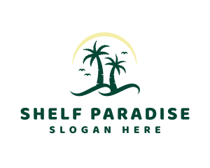 Coconut Tree Beach Wave logo design