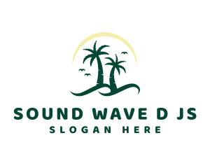 Coconut Tree Beach Wave logo design