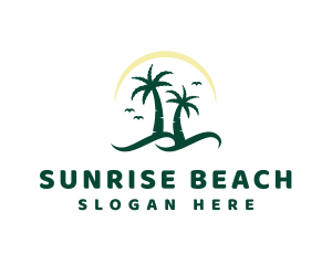 Coconut Tree Beach Wave logo design