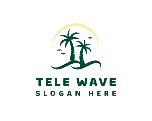 Coconut Tree Beach Wave logo design